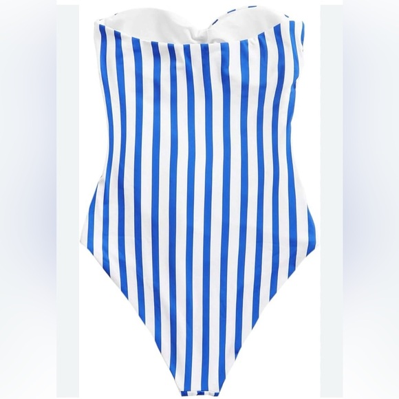 Blue and White Striped Women’s Swimsuit - Picture 4 of 4